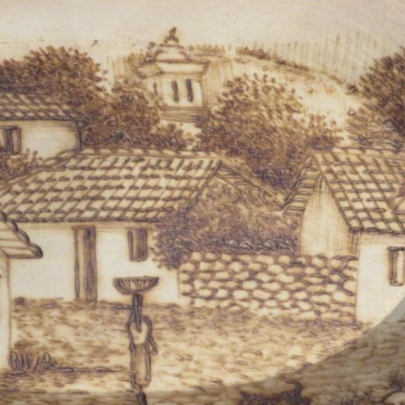 Honduras Burnt Wood Wall Art Village Scene Plaque (K238) - Picture 4 of 5